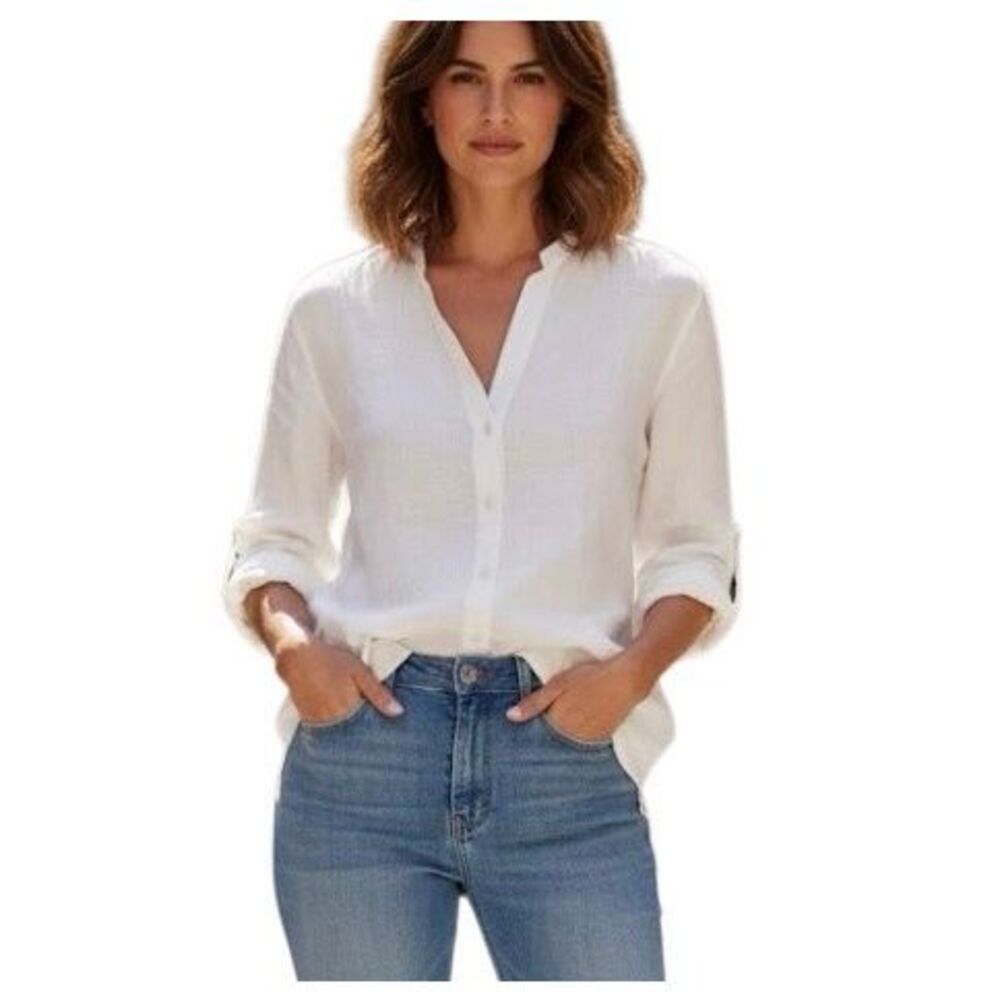 Murano Baird McNutt Linen Linen Button-Front Shirt size L